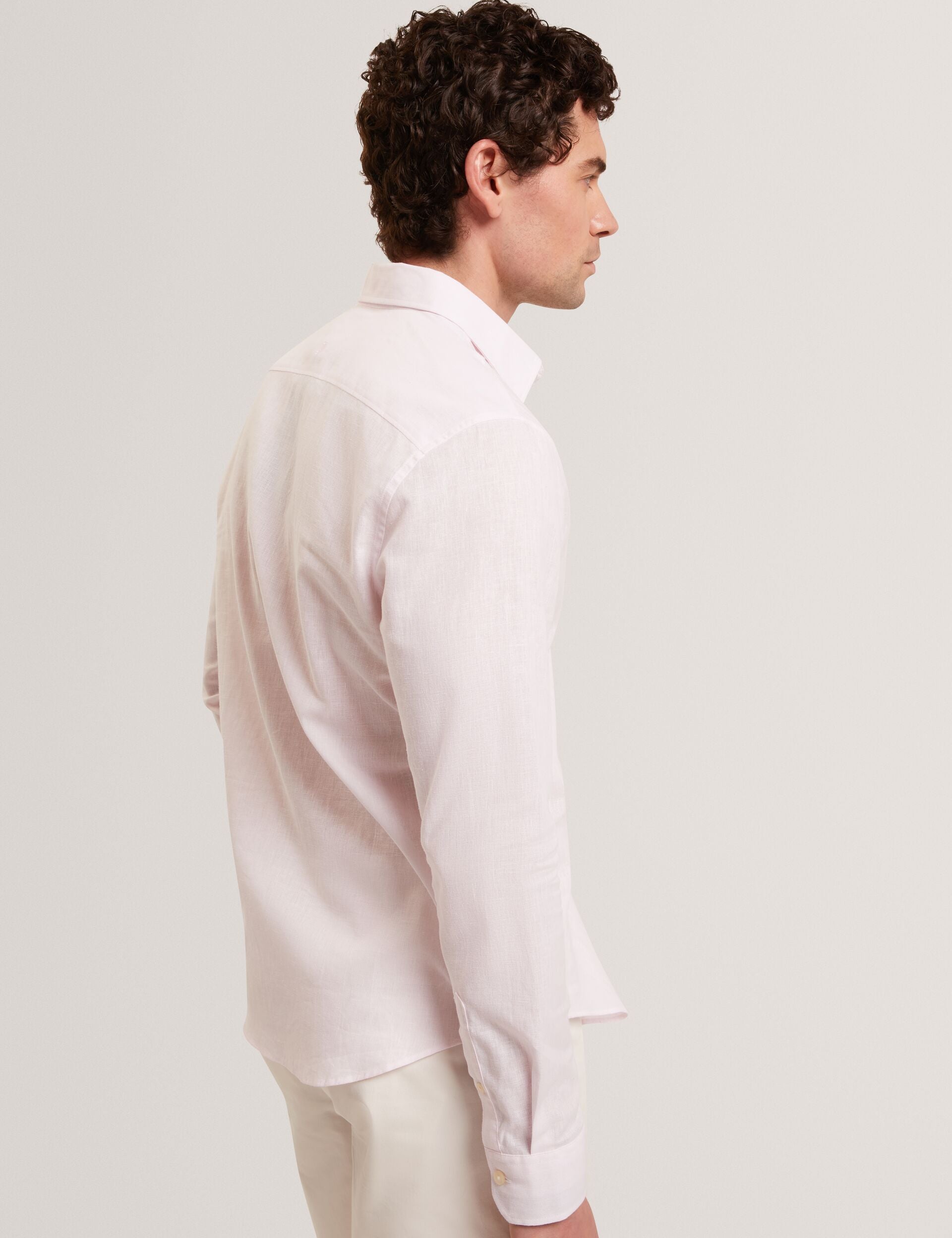 Ted Baker PRYNN Linen Cotton Woven Long Sleeve Shirt LIGHT PINK