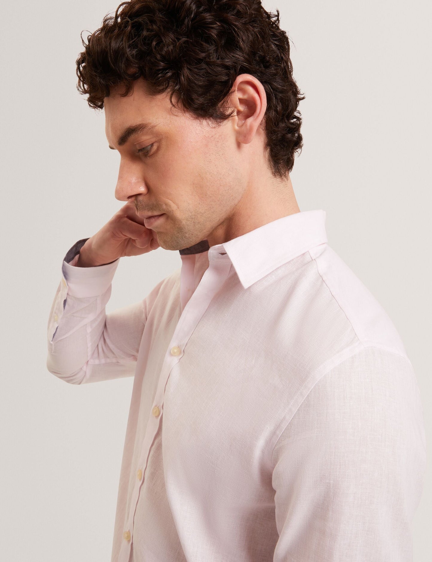 Ted Baker PRYNN Linen Cotton Woven Long Sleeve Shirt LIGHT PINK