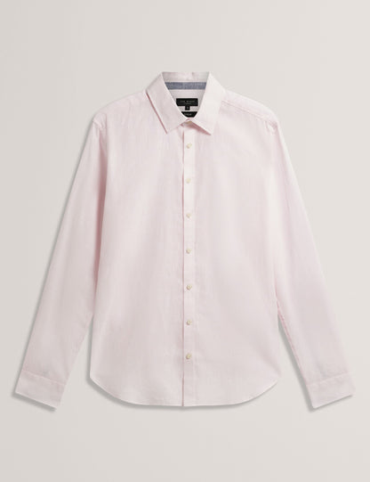 Ted Baker PRYNN Linen Cotton Woven Long Sleeve Shirt LIGHT PINK