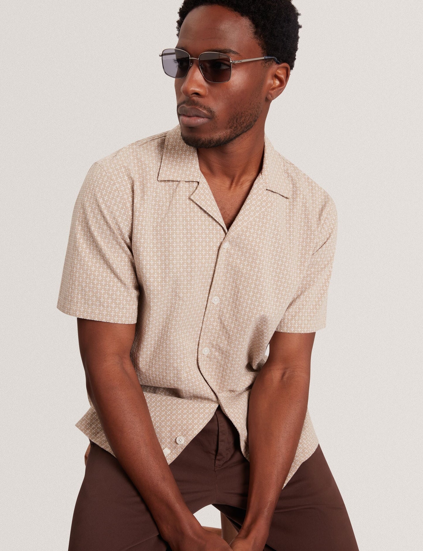 Ted Baker MERRIK Relaxed Geo Stitch Short Sleeve Shirt BEIGE