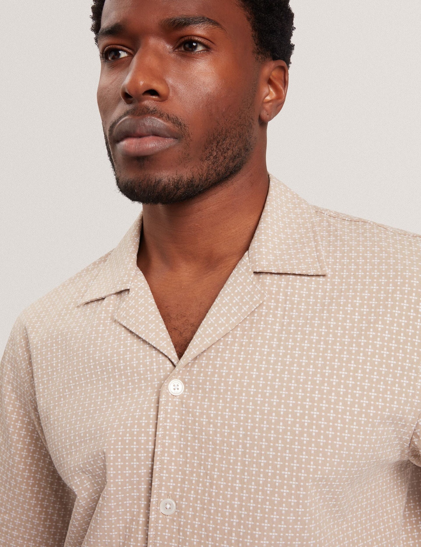 Ted Baker MERRIK Relaxed Geo Stitch Short Sleeve Shirt BEIGE