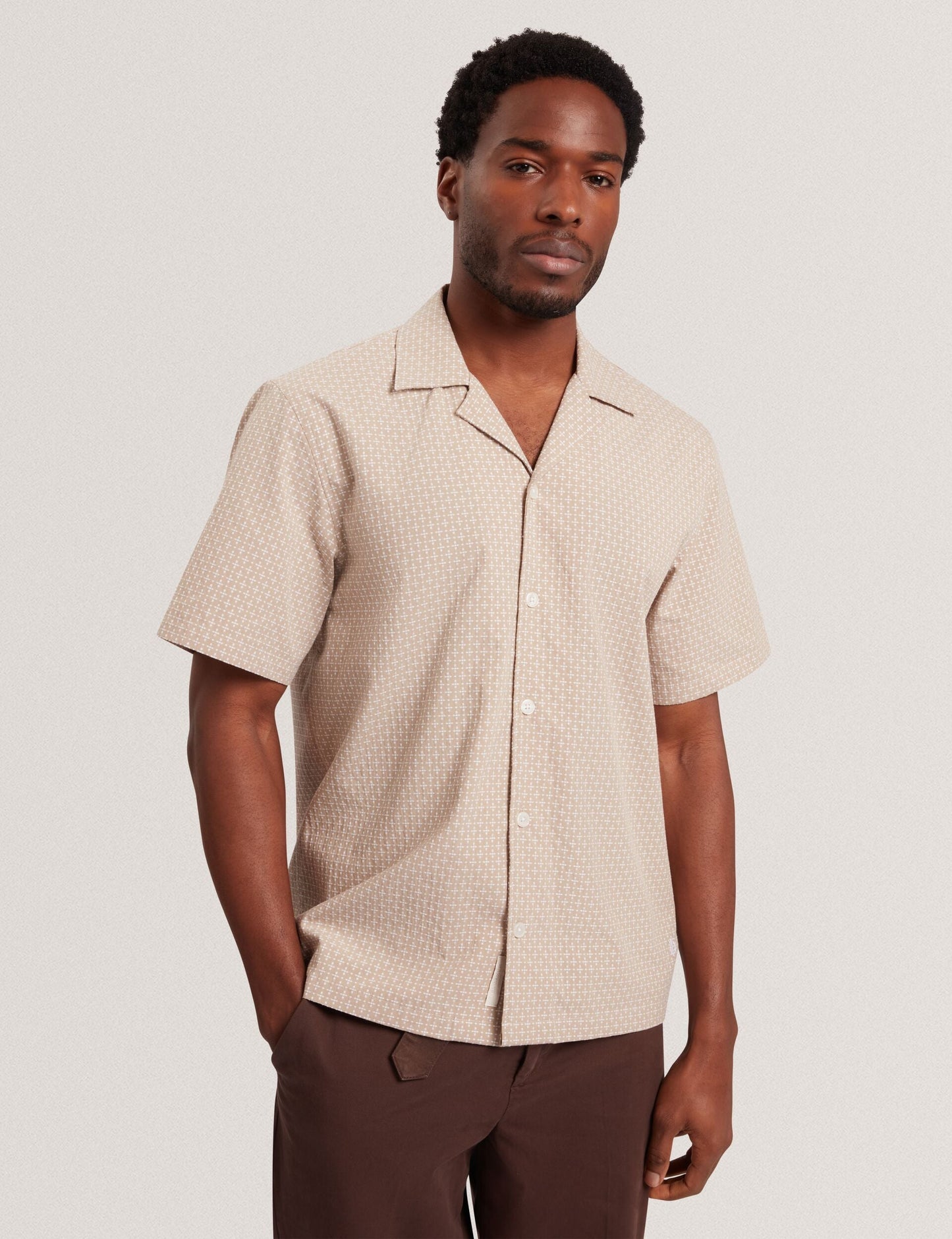Ted Baker MERRIK Relaxed Geo Stitch Short Sleeve Shirt BEIGE