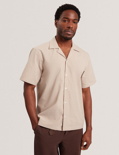 Ted Baker MERRIK Relaxed Geo Stitch Short Sleeve Shirt BEIGE