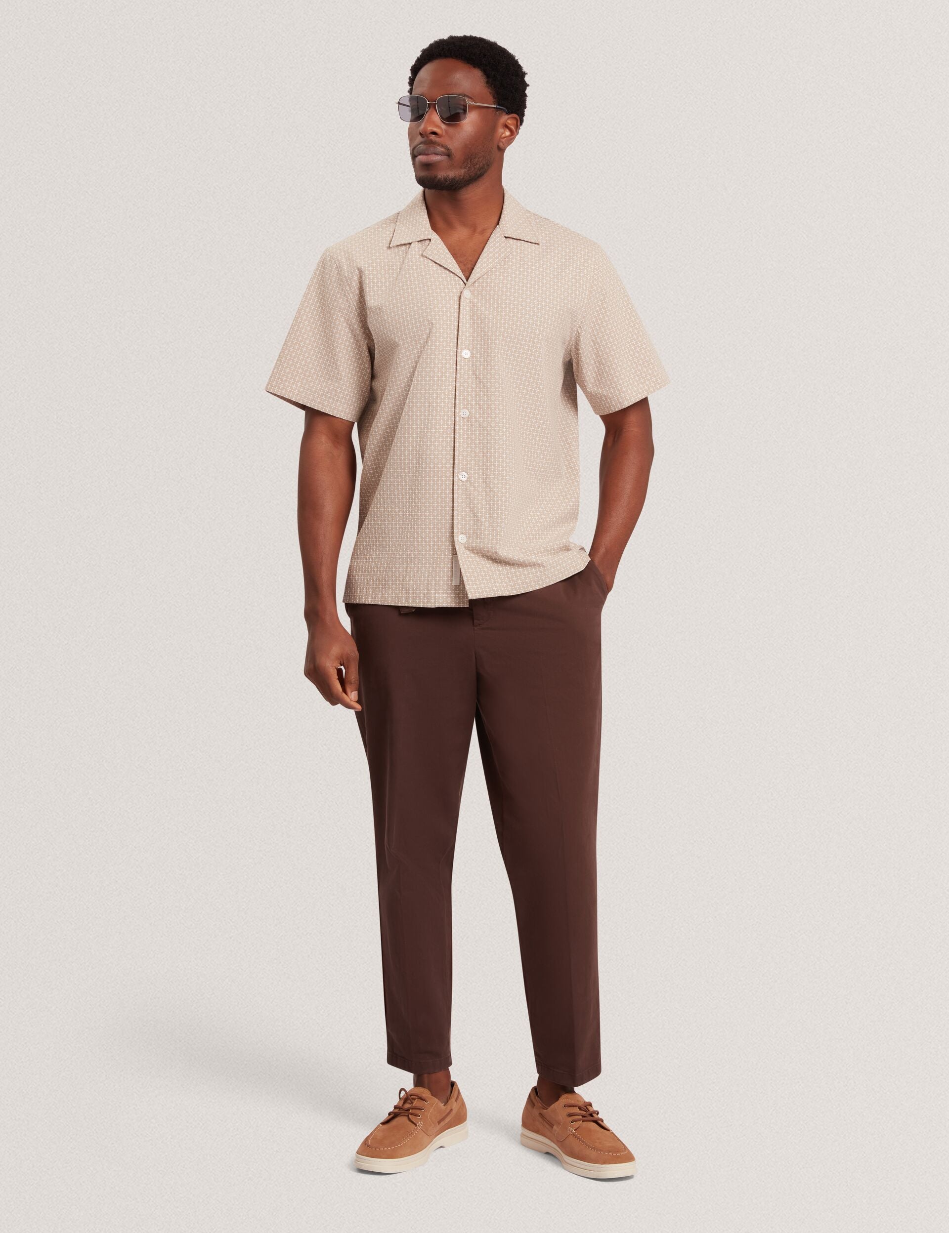 Ted Baker MERRIK Relaxed Geo Stitch Short Sleeve Shirt BEIGE