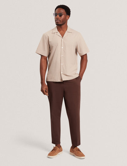 Ted Baker MERRIK Relaxed Geo Stitch Short Sleeve Shirt BEIGE