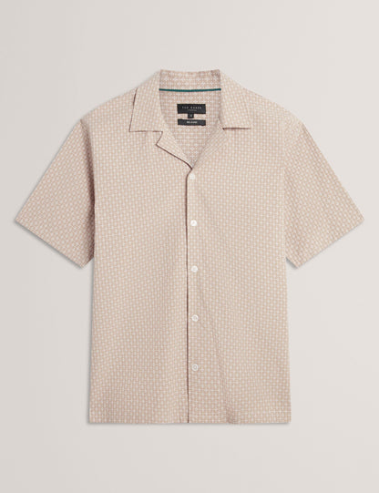 Ted Baker MERRIK Relaxed Geo Stitch Short Sleeve Shirt BEIGE