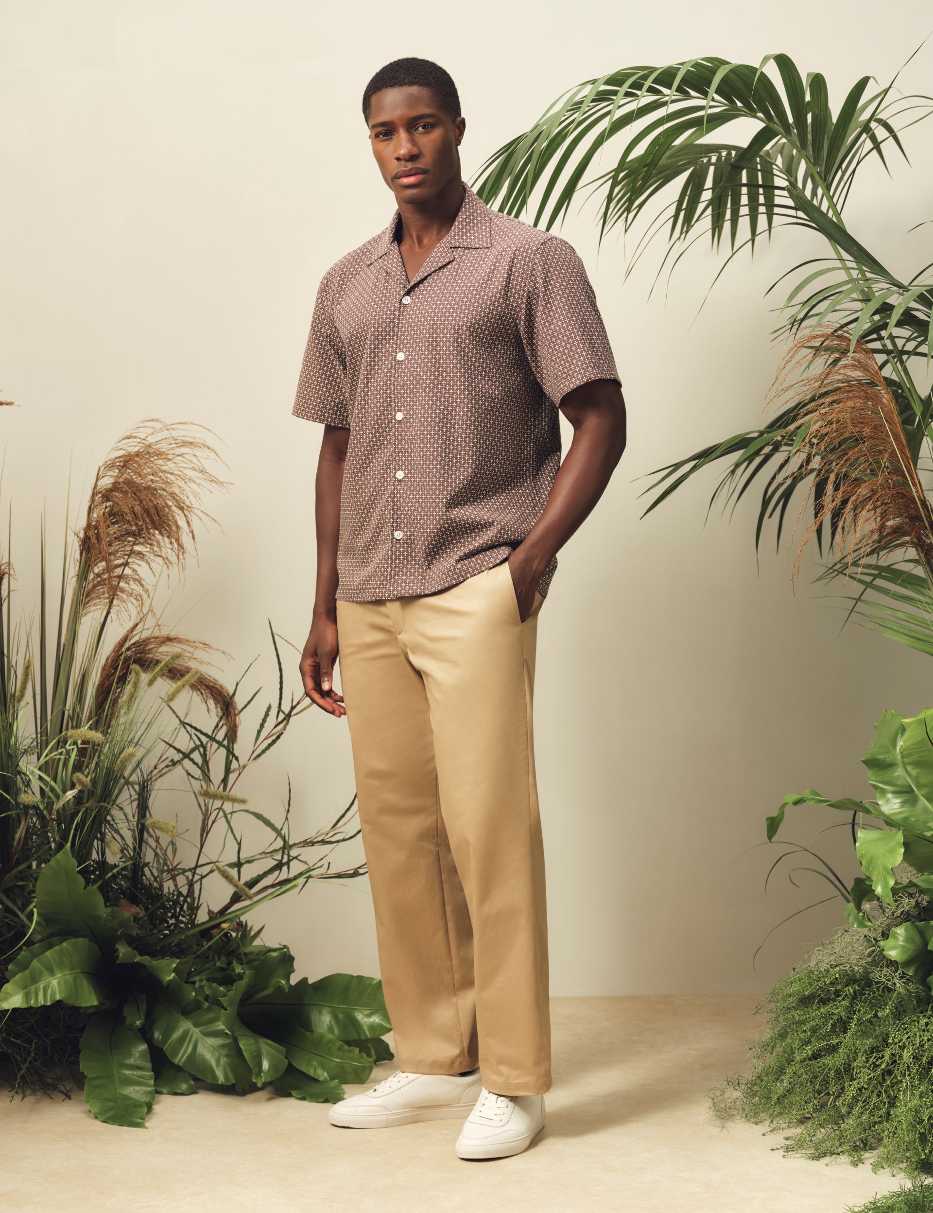 Ted Baker MERRIK Relaxed Geo Stitch Short Sleeve Shirt BROWN