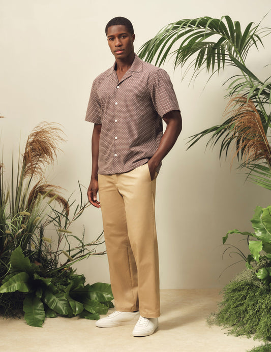 Ted Baker MERRIK Relaxed Geo Stitch Short Sleeve Shirt BROWN
