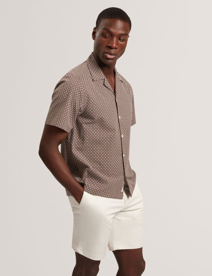 Ted Baker MERRIK Relaxed Geo Stitch Short Sleeve Shirt BROWN