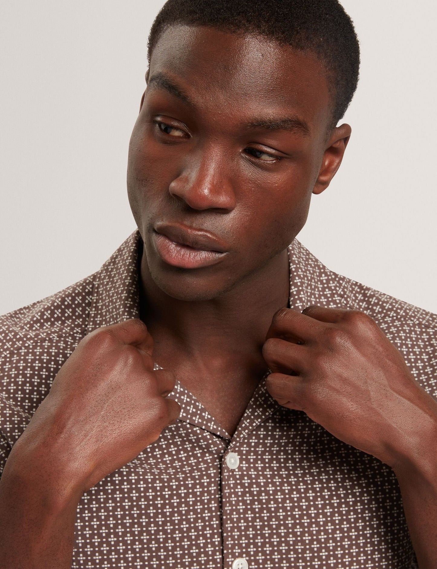 Ted Baker MERRIK Relaxed Geo Stitch Short Sleeve Shirt BROWN