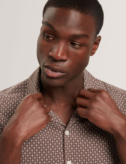 Ted Baker MERRIK Relaxed Geo Stitch Short Sleeve Shirt BROWN