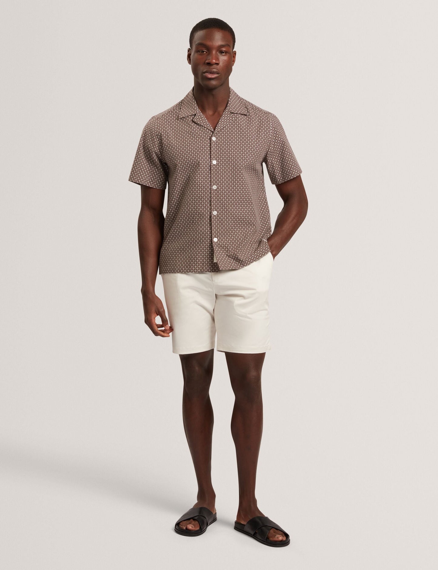 Ted Baker MERRIK Relaxed Geo Stitch Short Sleeve Shirt BROWN