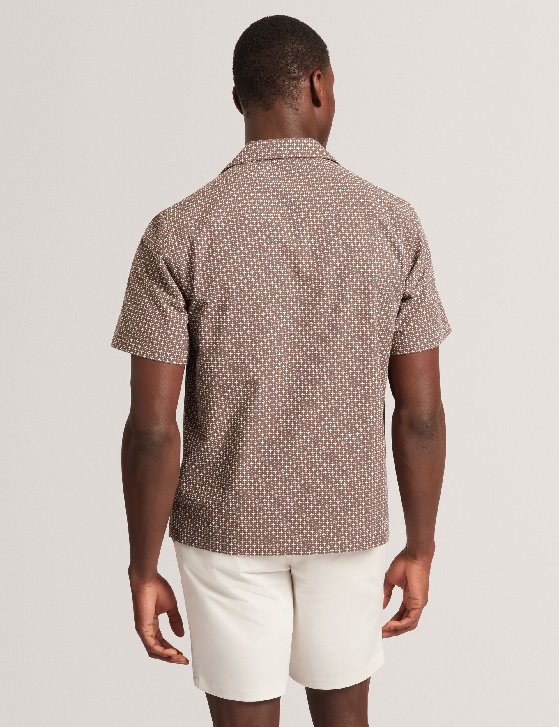 Ted Baker MERRIK Relaxed Geo Stitch Short Sleeve Shirt BROWN