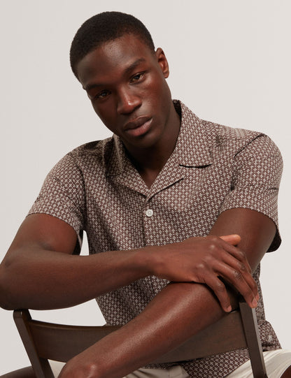 Ted Baker MERRIK Relaxed Geo Stitch Short Sleeve Shirt BROWN