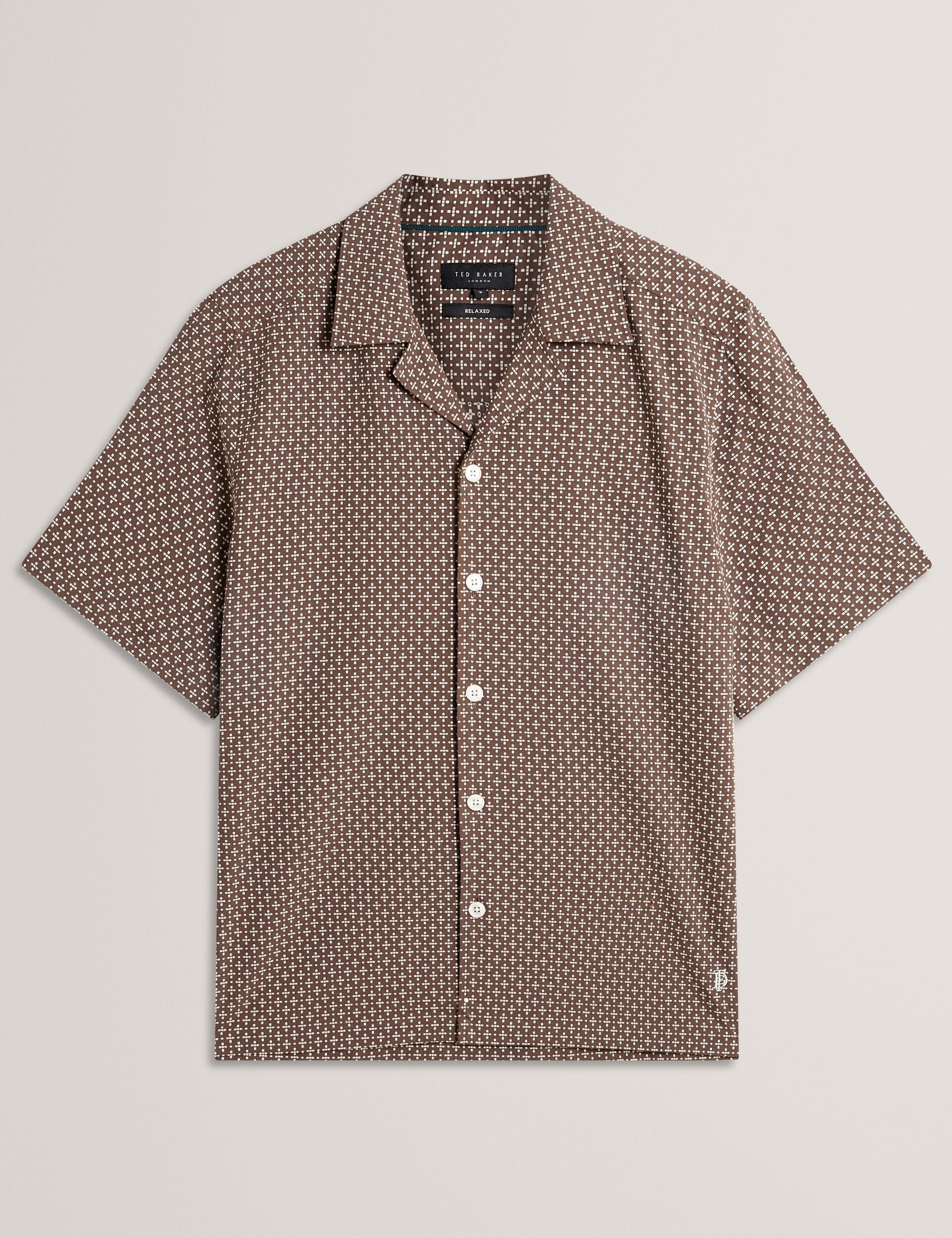 Ted Baker MERRIK Relaxed Geo Stitch Short Sleeve Shirt BROWN