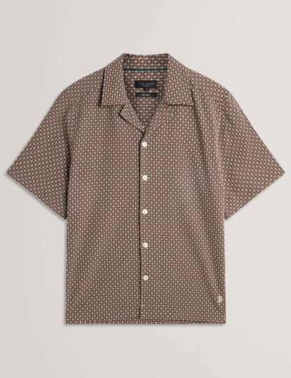 Ted Baker MERRIK Relaxed Geo Stitch Short Sleeve Shirt BROWN