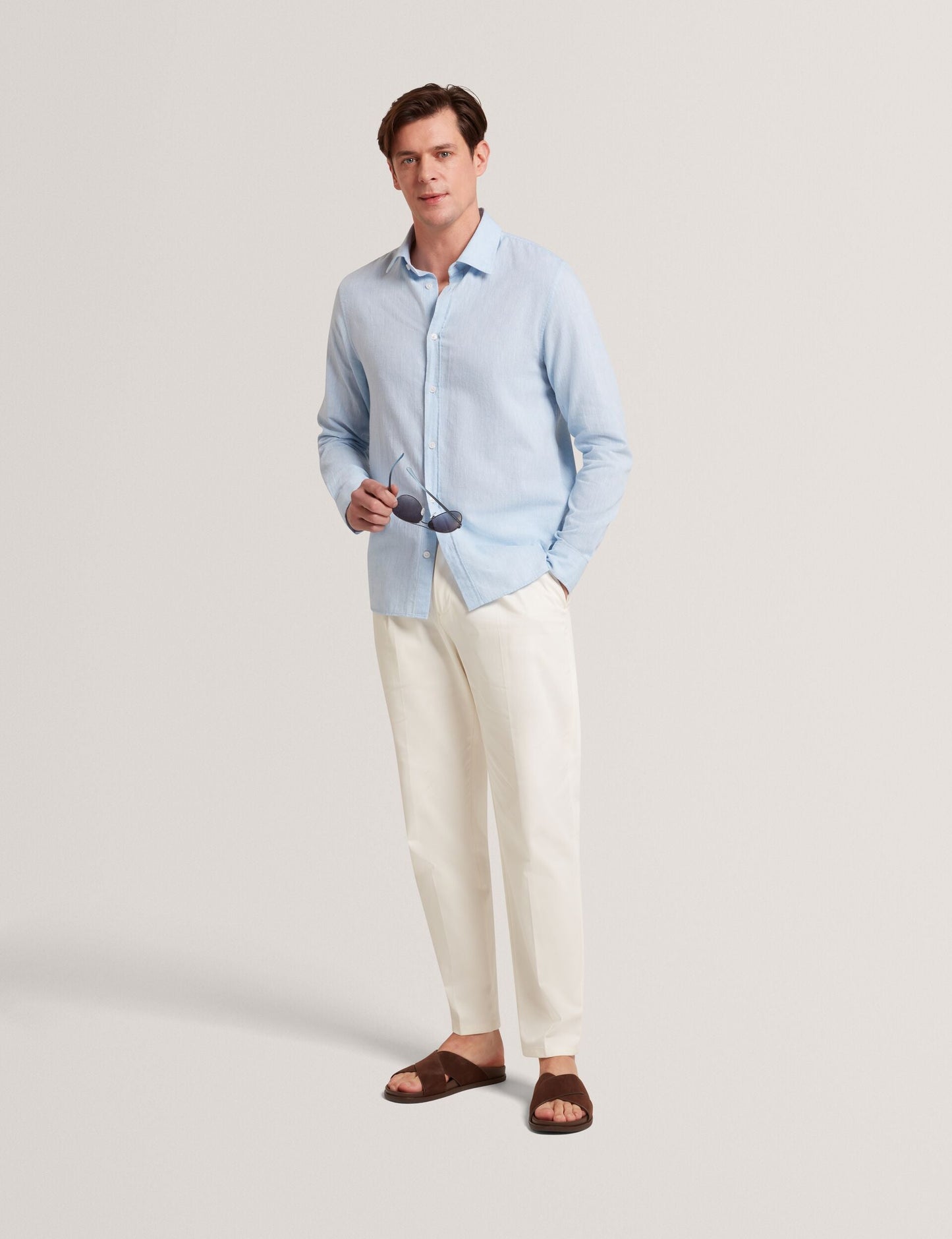 Ted Baker PRYNN Linen Cotton Woven Long Sleeve Shirt LIGHT BLUE