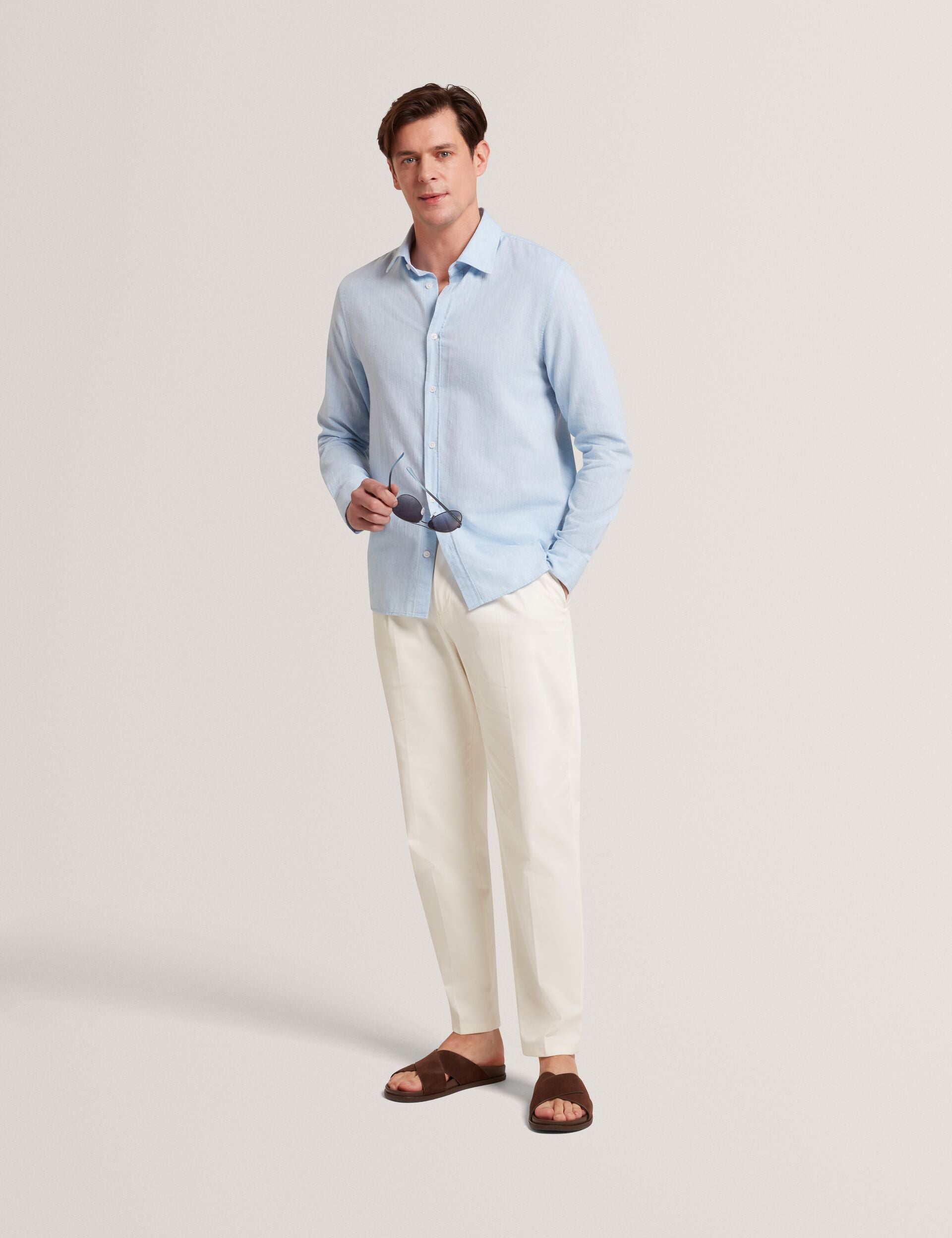 Ted Baker PRYNN Linen Cotton Woven Long Sleeve Shirt LIGHT BLUE