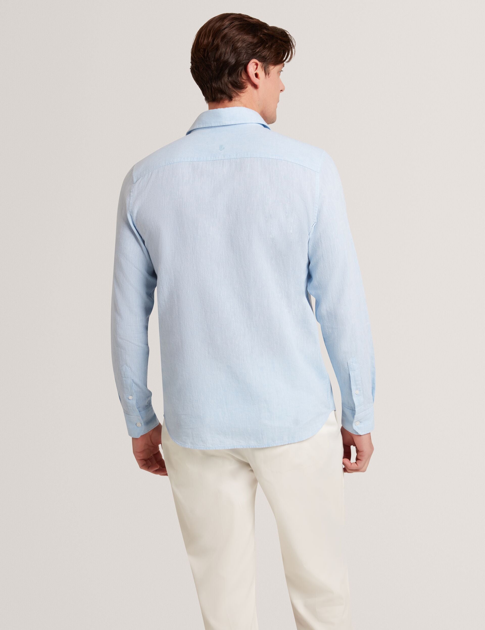 Ted Baker PRYNN Linen Cotton Woven Long Sleeve Shirt LIGHT BLUE