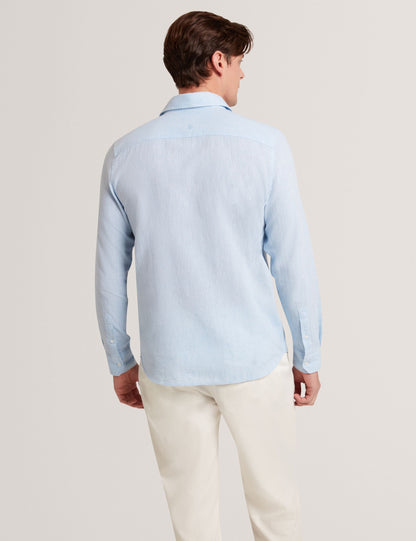 Ted Baker PRYNN Linen Cotton Woven Long Sleeve Shirt LIGHT BLUE