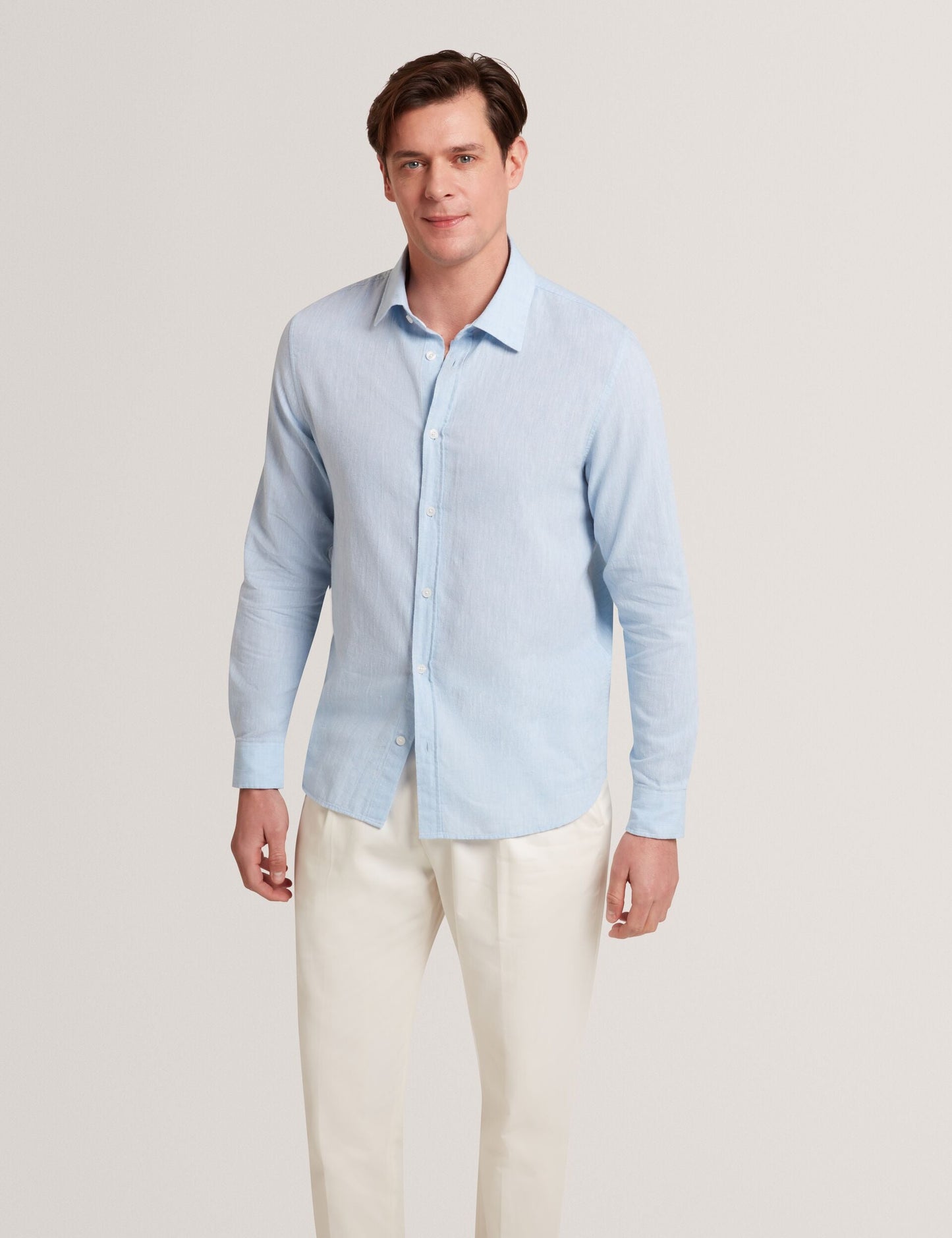Ted Baker PRYNN Linen Cotton Woven Long Sleeve Shirt LIGHT BLUE