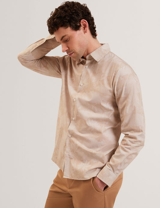 Ted Baker OCANIA Faded Floral Cotton Long Sleeve Shirt ECRU