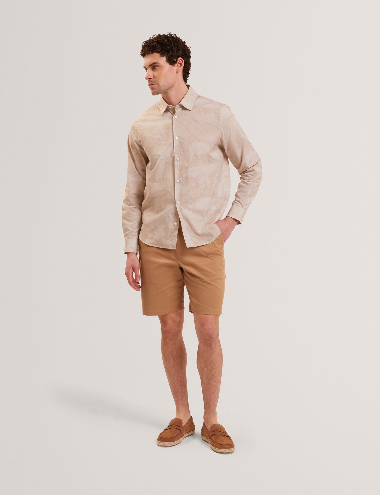 Ted Baker OCANIA Faded Floral Cotton Long Sleeve Shirt ECRU