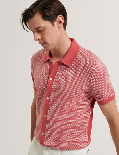 Ted Baker NOLIVA Textured Stitch Knitted Button-Through Shirt RED