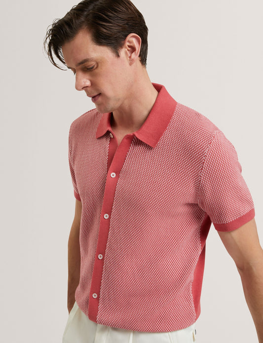 Ted Baker NOLIVA Textured Stitch Knitted Button-Through Shirt RED