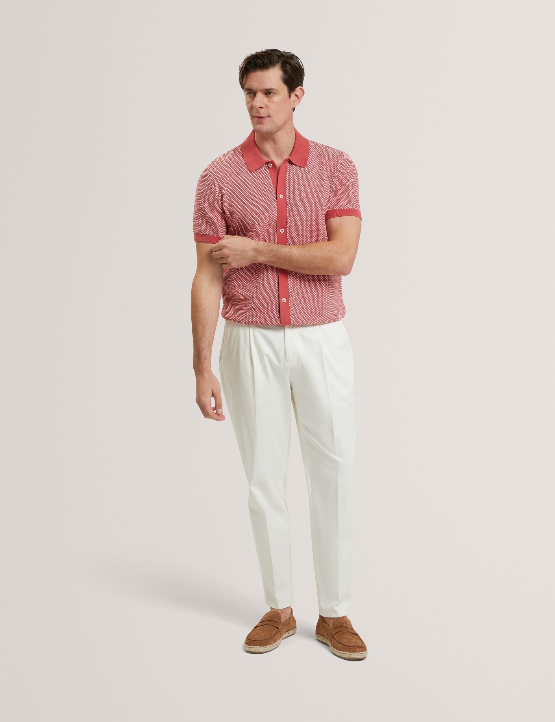 Ted Baker NOLIVA Textured Stitch Knitted Button-Through Shirt RED