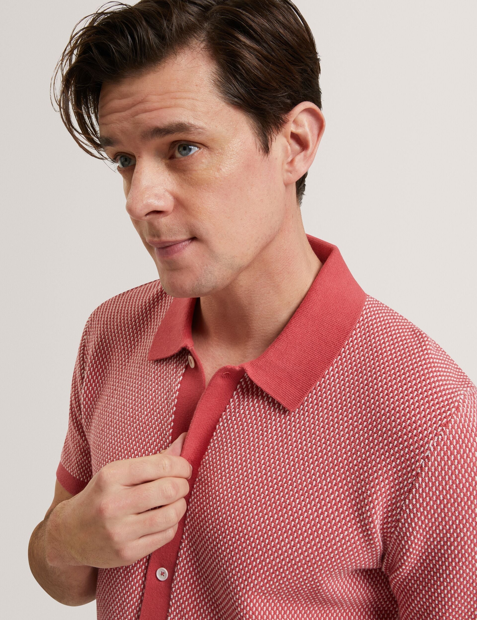 Ted Baker NOLIVA Textured Stitch Knitted Button-Through Shirt RED