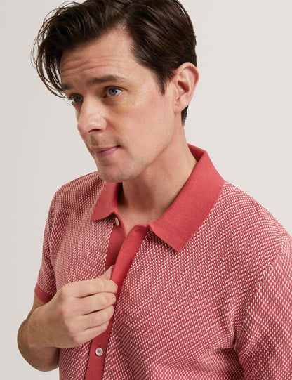 Ted Baker NOLIVA Textured Stitch Knitted Button-Through Shirt RED