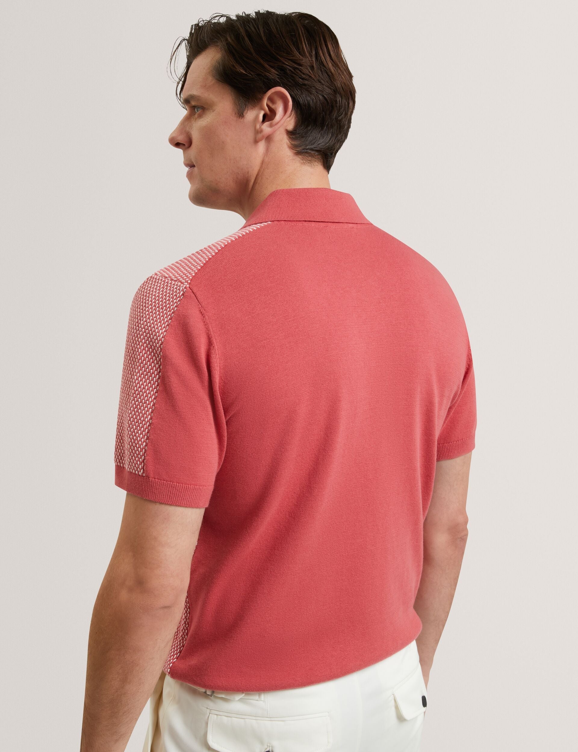 Ted Baker NOLIVA Textured Stitch Knitted Button-Through Shirt RED