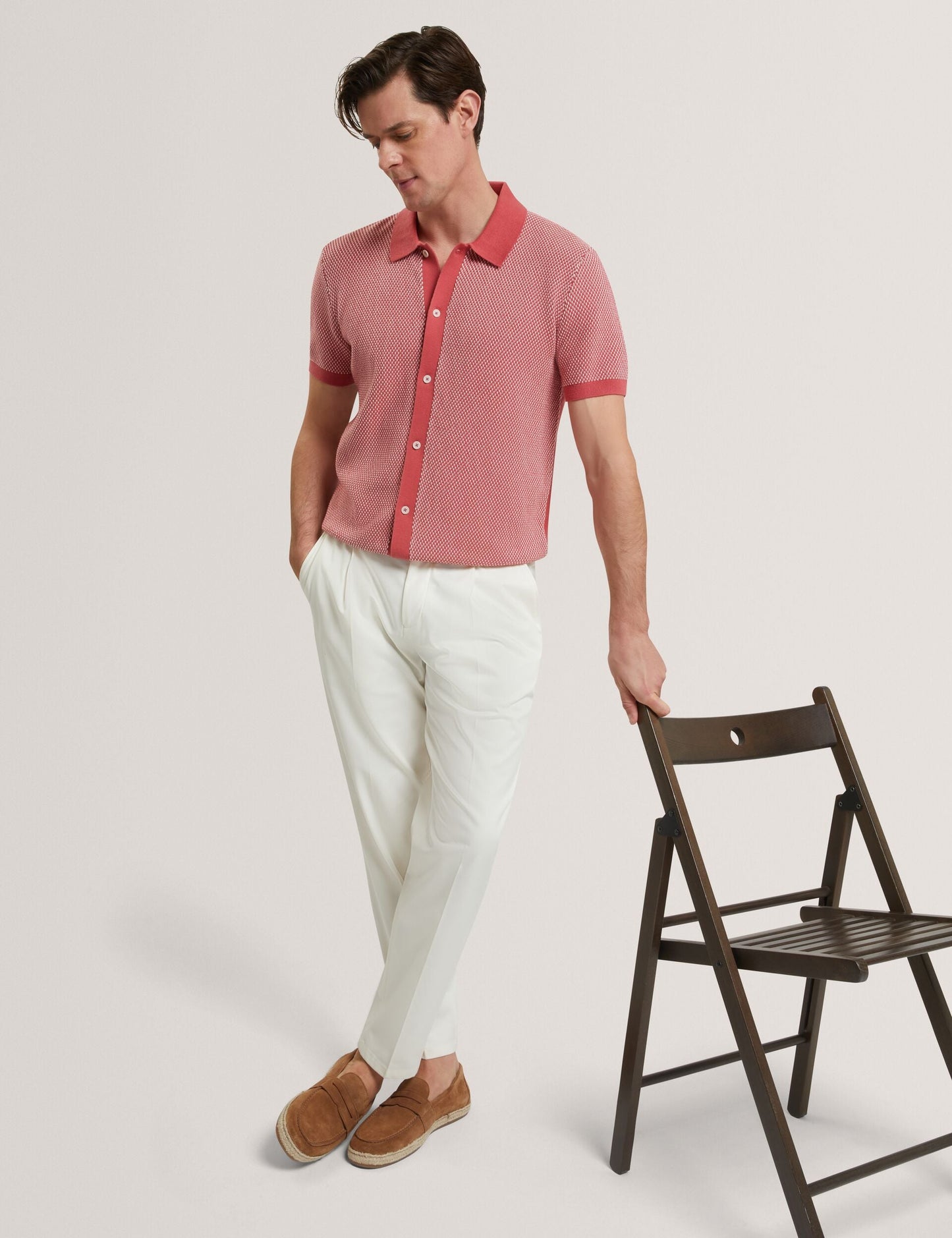 Ted Baker NOLIVA Textured Stitch Knitted Button-Through Shirt RED