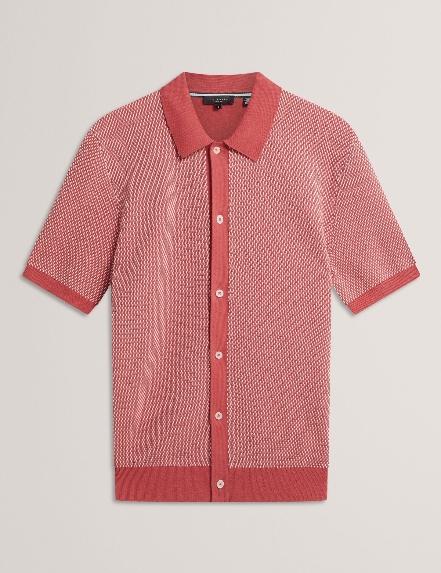 Ted Baker NOLIVA Textured Stitch Knitted Button-Through Shirt RED