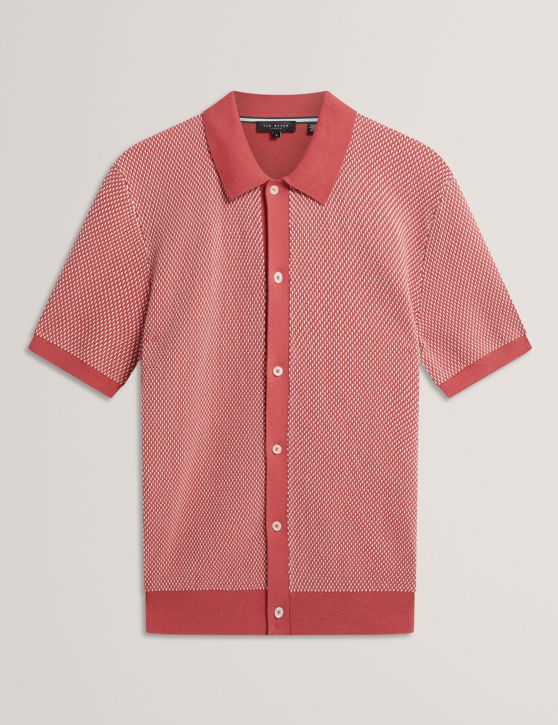 Ted Baker NOLIVA Textured Stitch Knitted Button-Through Shirt RED