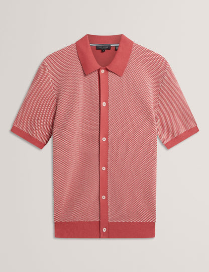 Ted Baker NOLIVA Textured Stitch Knitted Button-Through Shirt RED