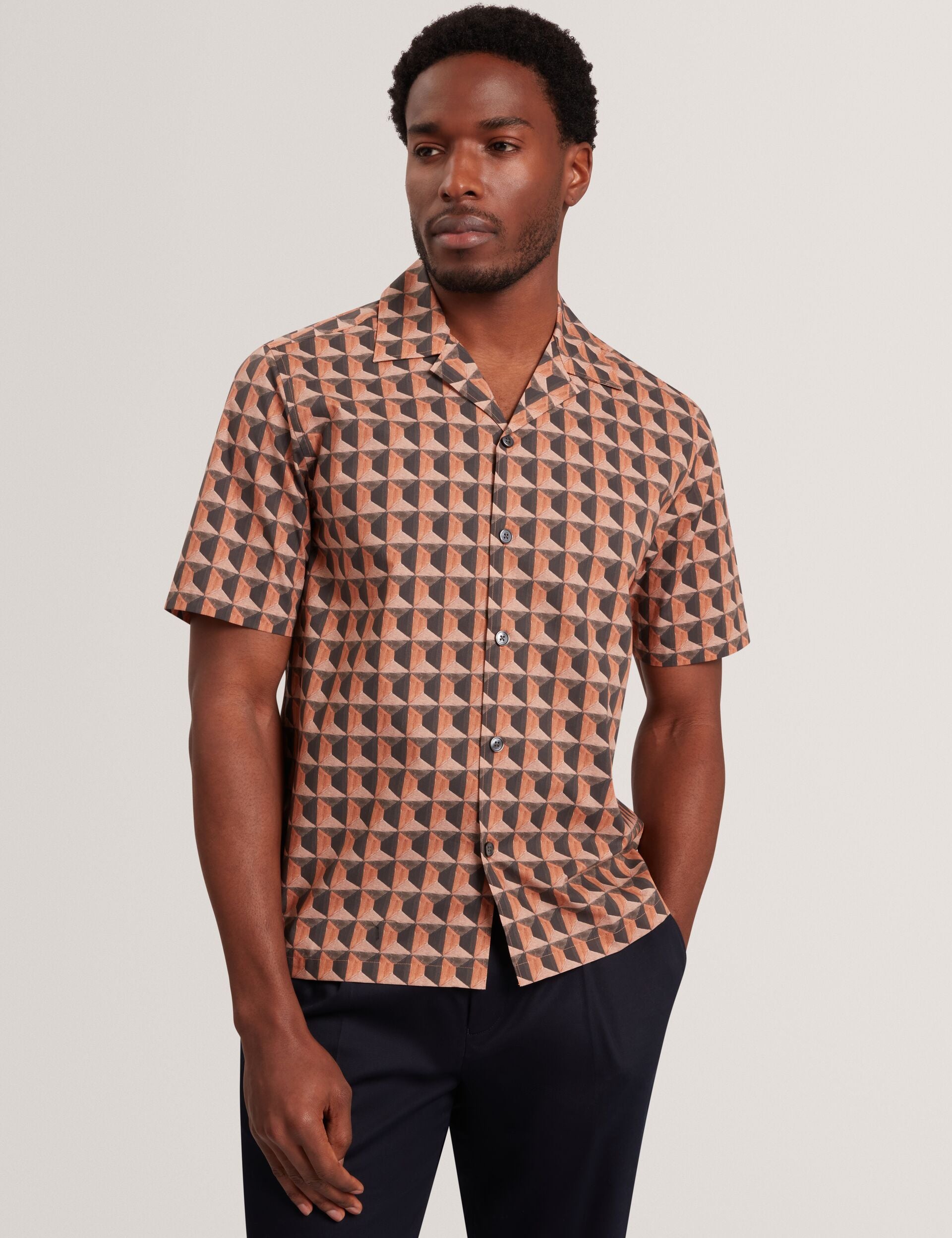 Ted Baker NAYELIN Relaxed Fit Painted Geo Print Shirt BURNT RED