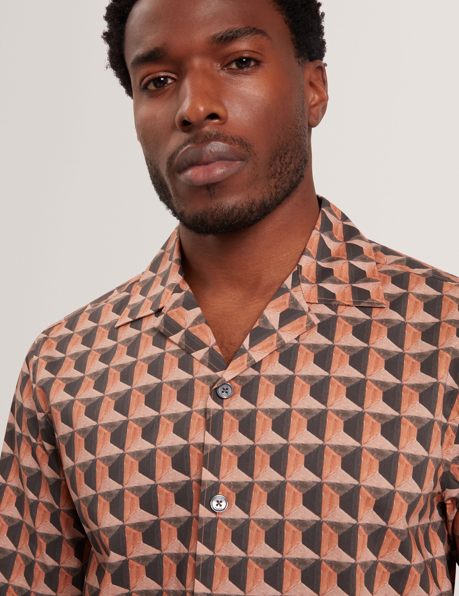 Ted Baker NAYELIN Relaxed Fit Painted Geo Print Shirt BURNT RED