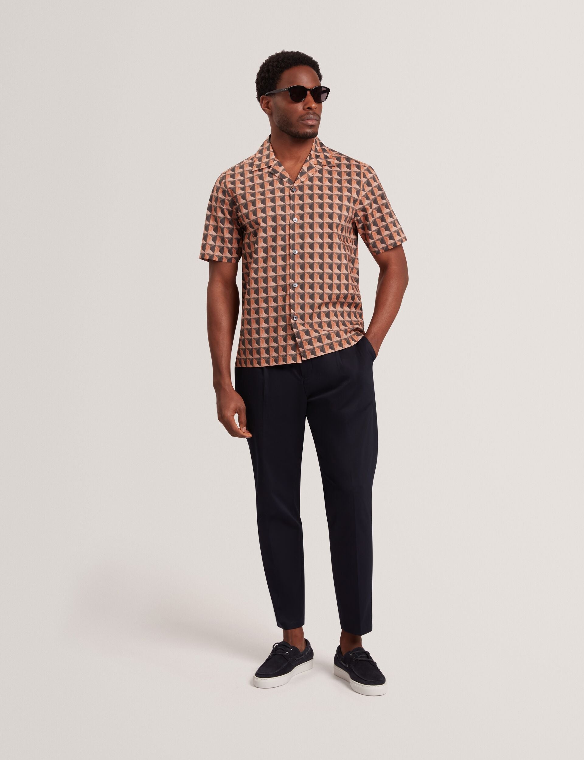 Ted Baker NAYELIN Relaxed Fit Painted Geo Print Shirt BURNT RED