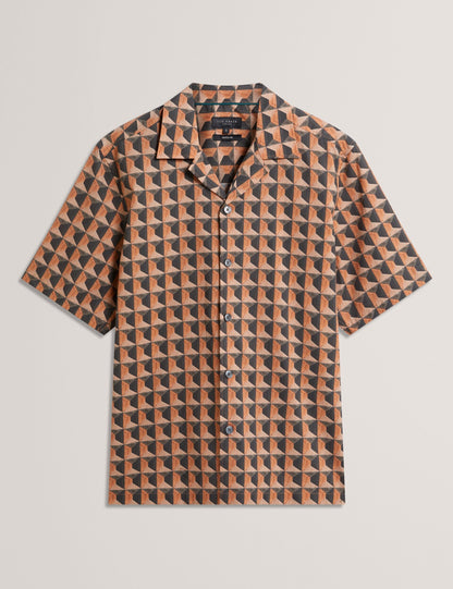 Ted Baker NAYELIN Relaxed Fit Painted Geo Print Shirt BURNT RED
