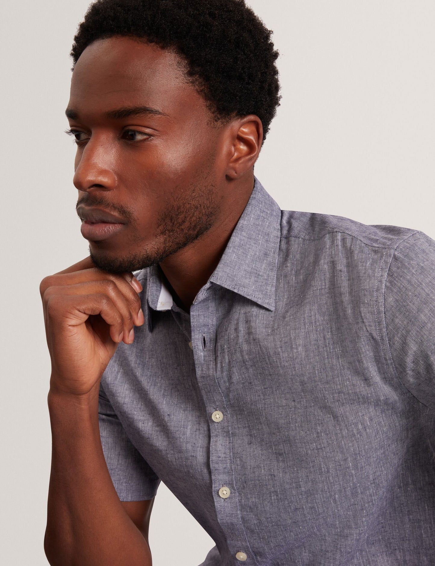 Ted Baker WRYTE Short Sleeve Linen Cotton Woven Shirt NAVY
