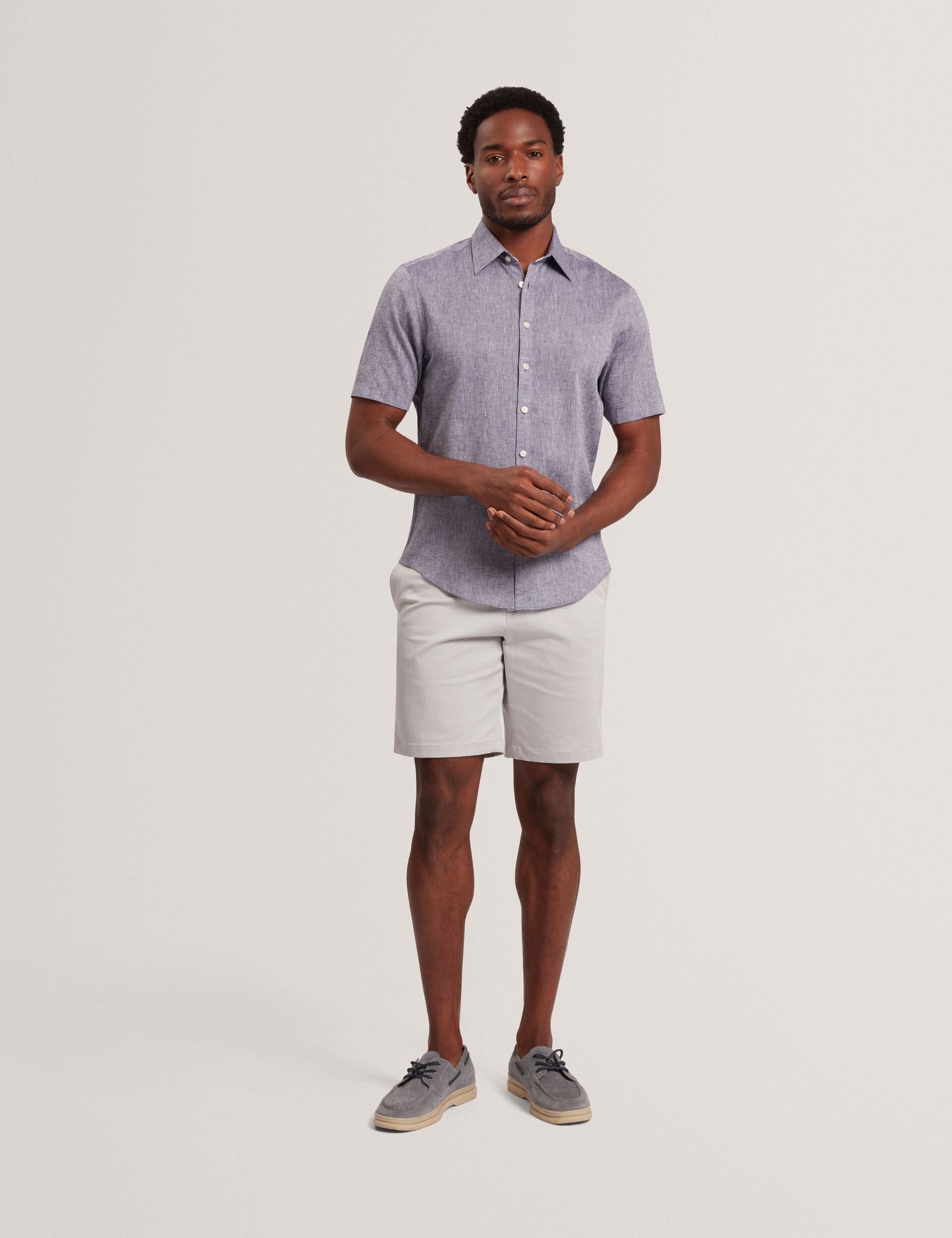 Ted Baker WRYTE Short Sleeve Linen Cotton Woven Shirt NAVY