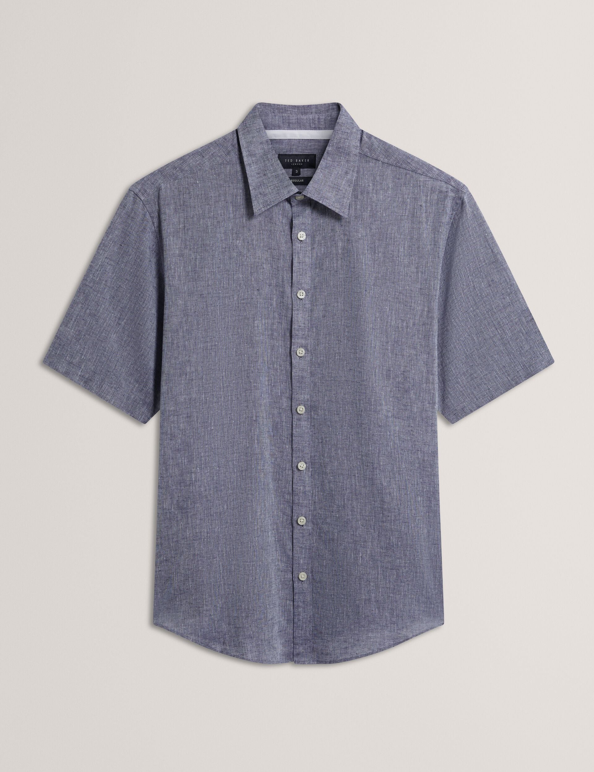 Ted Baker WRYTE Short Sleeve Linen Cotton Woven Shirt NAVY