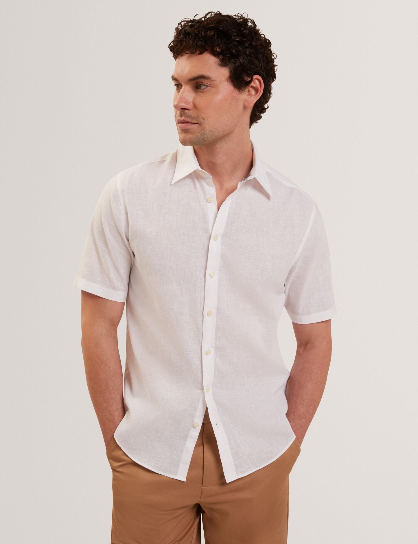 Ted Baker WRYTE Short Sleeve Linen Cotton Woven Shirt WHITE