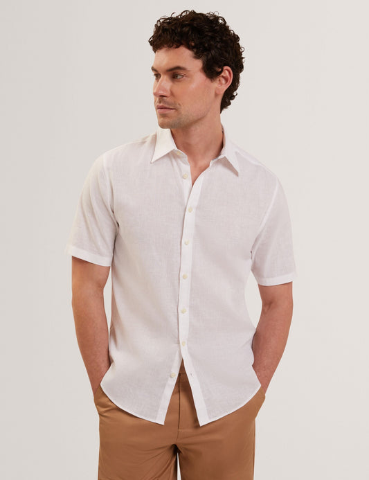 Ted Baker WRYTE Short Sleeve Linen Cotton Woven Shirt WHITE