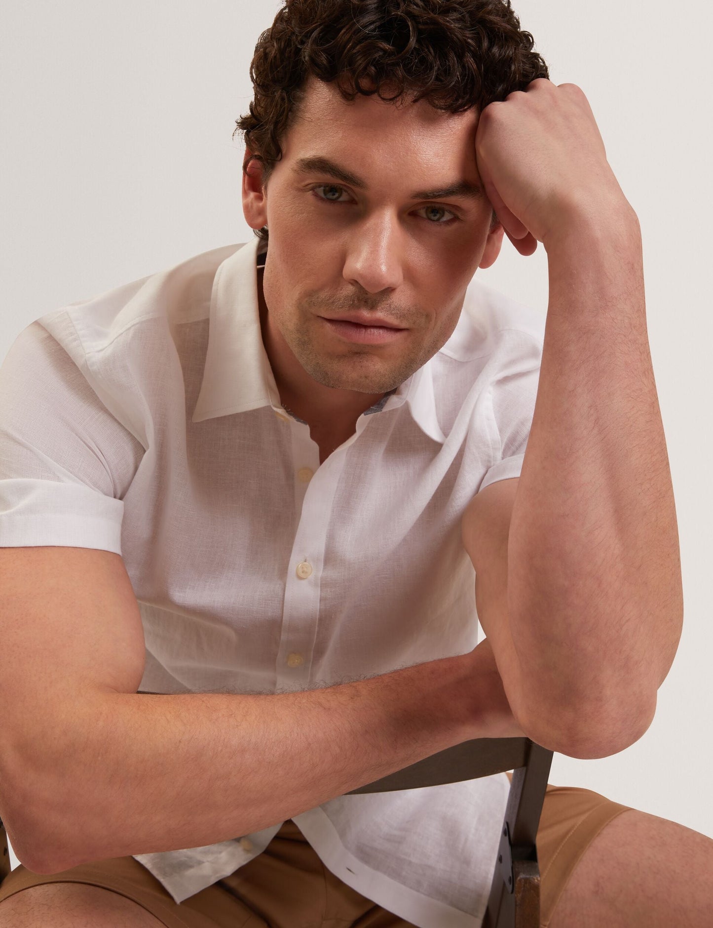 Ted Baker WRYTE Short Sleeve Linen Cotton Woven Shirt WHITE