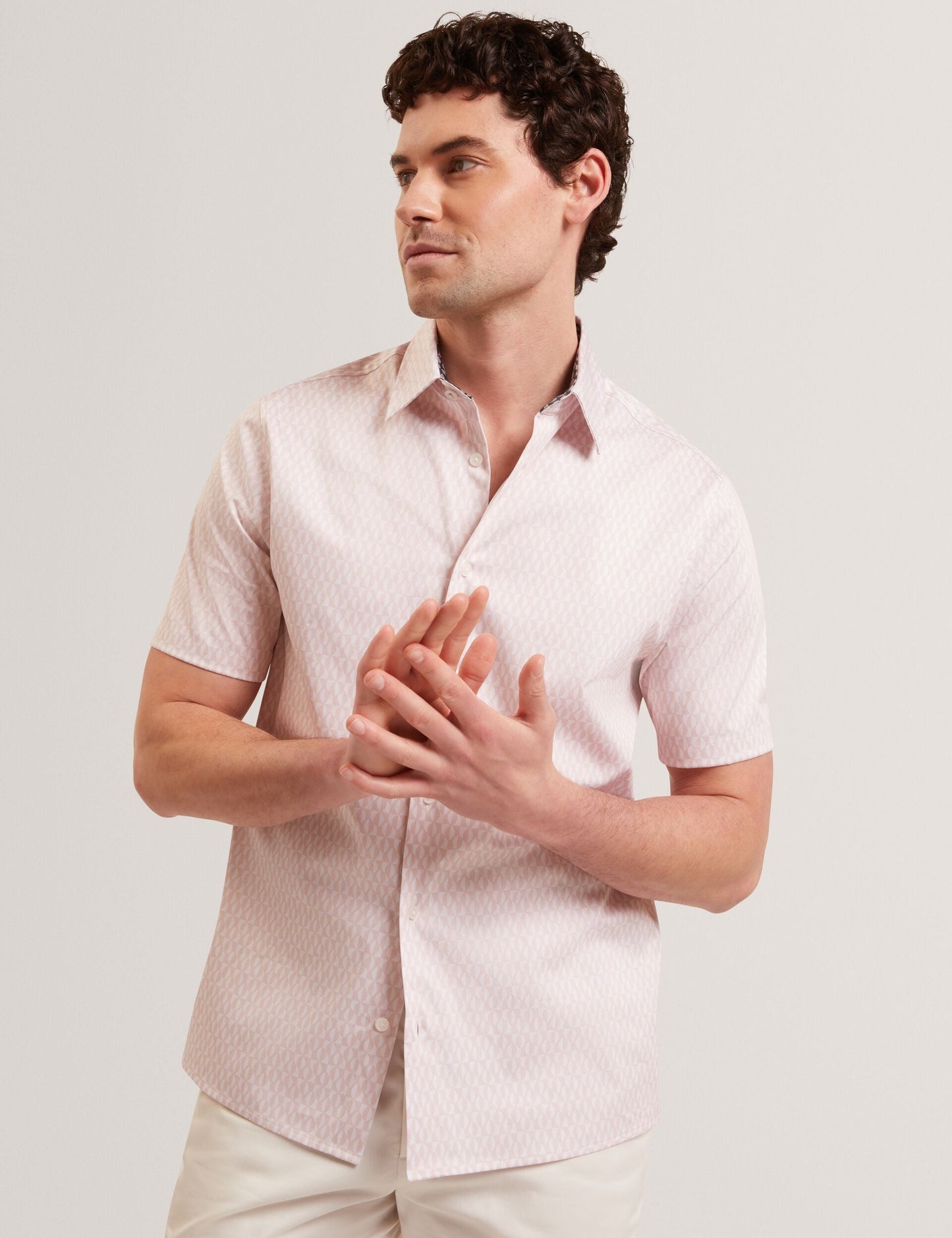 Ted Baker CAMBAY Geometric Leaf Print Short Sleeve Shirt MID PINK