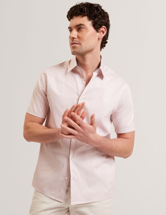 Ted Baker CAMBAY Geometric Leaf Print Short Sleeve Shirt MID PINK