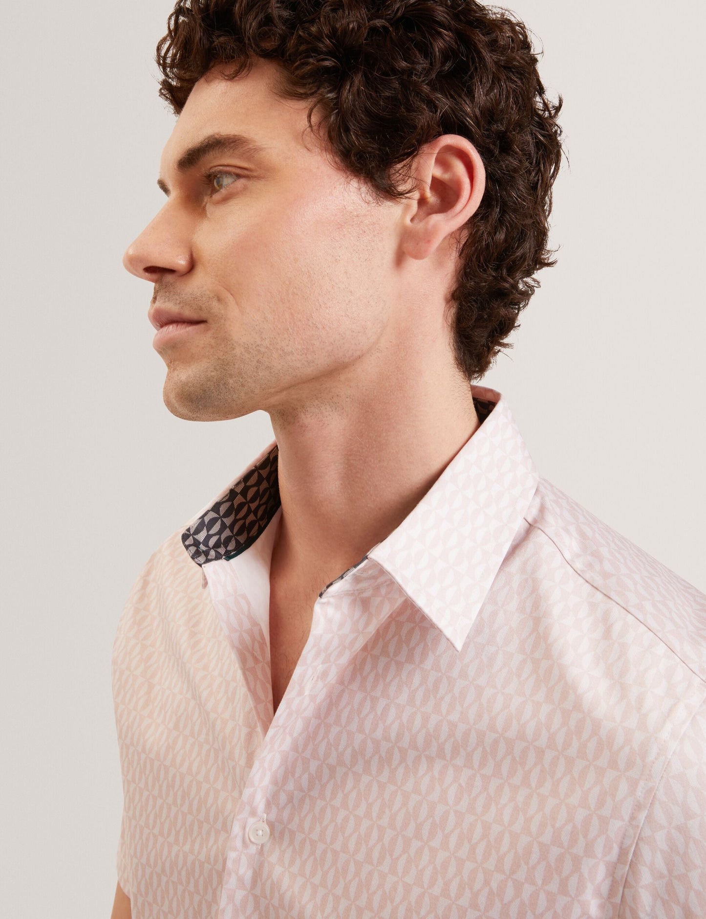 Ted Baker CAMBAY Geometric Leaf Print Short Sleeve Shirt MID PINK